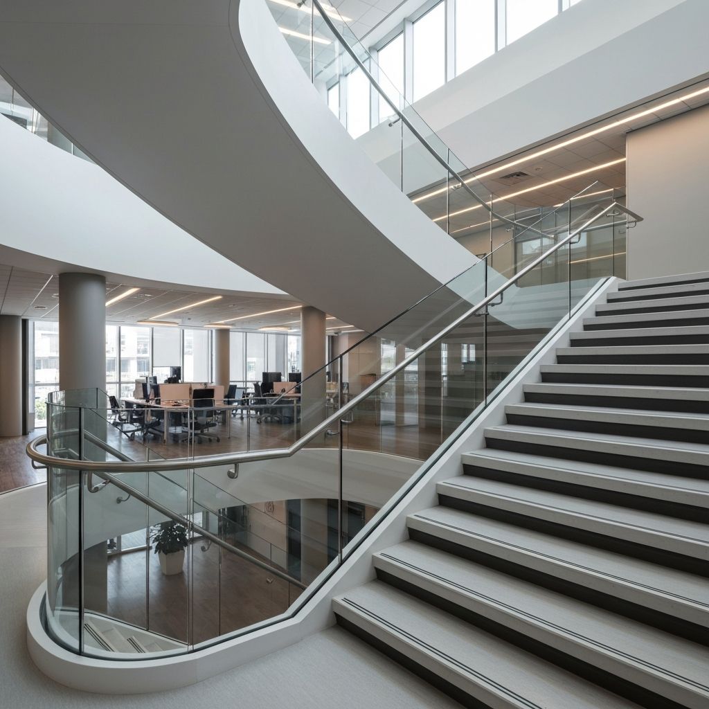 Interior staircase with glass railing